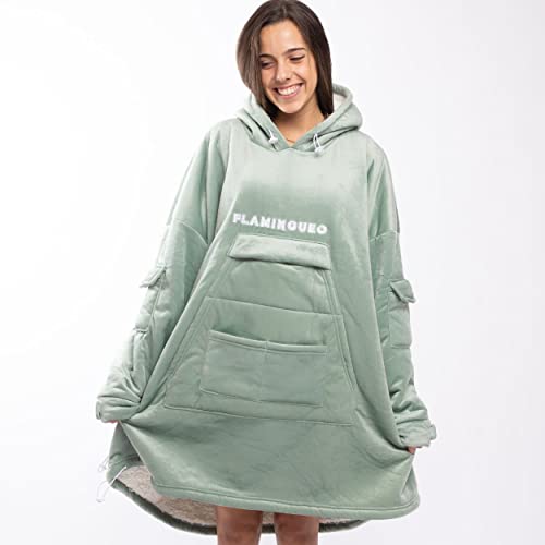 Flamingueo Batamanta - Sudadera Manta Mujer, Batamanta Hombre Invierno, Blanket, Manta Polar, Bata Mujer Invierno, Poncho Mujer Invierno (Verde)