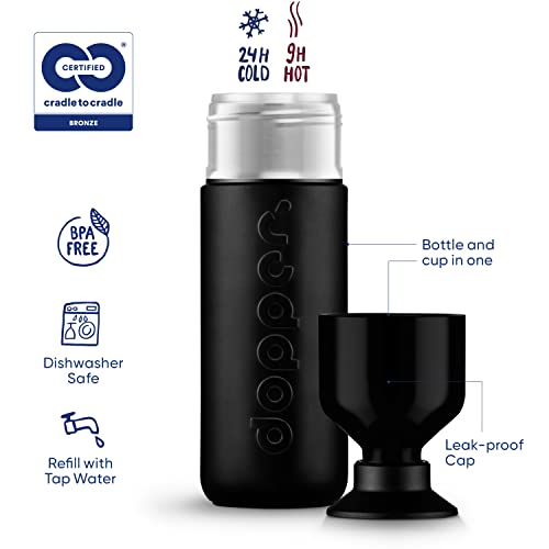 Dopper Insulated Blazing Black Botella Isotérmica - Botella Agua 580ml - Termo para café - Botella de acero inoxidable - Botella deportiva - 24 horas fría, 9 horas caliente