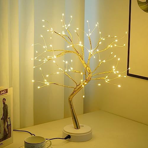 Kinamy Arbol LED Decorativo, Lámpara de Mesita de Decoración con 108 Luces, Alambre de Cobre Ajustable, Decoración del Hogar, Navidad, Crea un Ambiente Romántico y Cálido