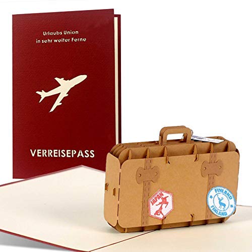 Diese-Klappkarten Tarjeta regalo viaje sorpresa - Tarjeta 3D con viajes para regalar - Vale regalo viaje con diseño desplegable - Tarjeta viaje sorpresa con sobre - Diseño de maleta