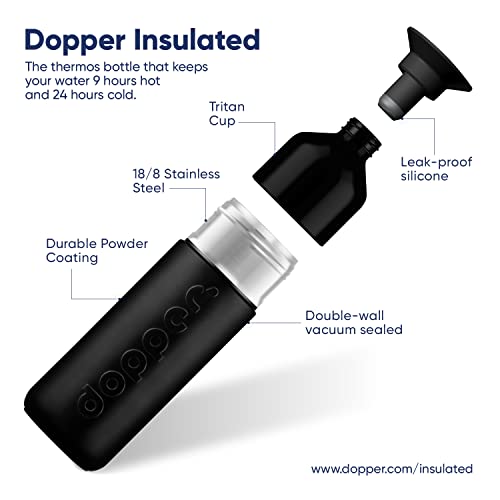 Dopper Insulated Blazing Black Botella Isotérmica - Botella Agua 580ml - Termo para café - Botella de acero inoxidable - Botella deportiva - 24 horas fría, 9 horas caliente