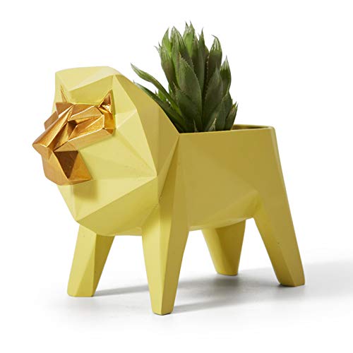 Amoy-Art Decorativa Figura León Escultura Macetas de Planta Suculenta Resina Regalo 15cm