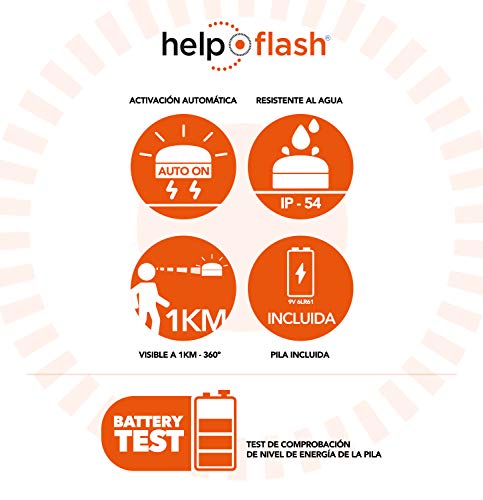 Help Flash - Luz de Emergencia - Señal V16 para Coche Homologada DGT - Help Flash V.2 - Señalización Inmediata en Caso de Emergencia - Dispositivo V16 Visible a 1Km - Activación Automática y Manual