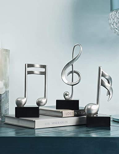 Amoy-Art 3pcs Decorativa Figure Musico Piano Regalo Escultura Resina Musical Note Plata 19cm