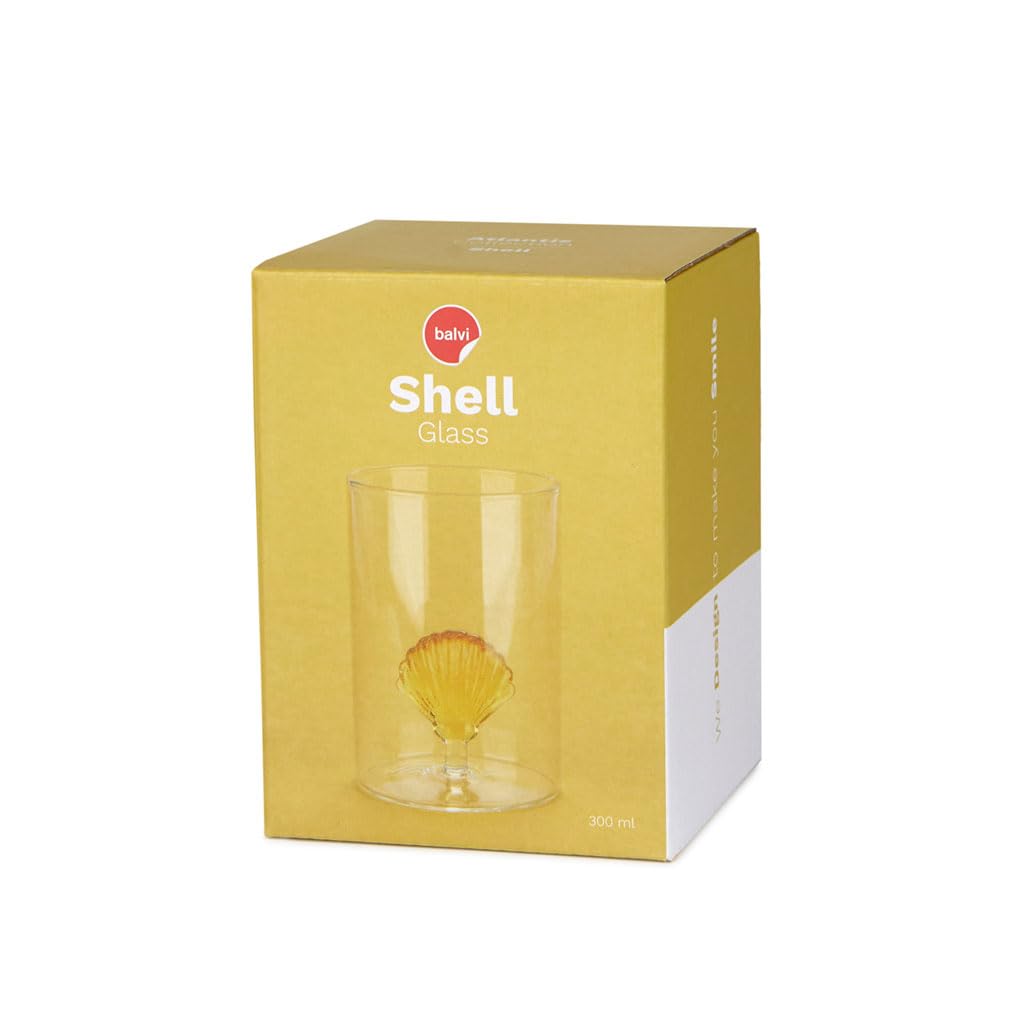 Balvi Vaso Atlantic Shell Color Amarillo Hecho a Mano en borosilicato Vidrio 300 ml