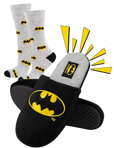 soxo DC Comics The Batman Superman Zapatillas Casa Hombre Invierno Divertidas Pantuflas 41/42 Zapatillas Batman + Calcetines 40-45