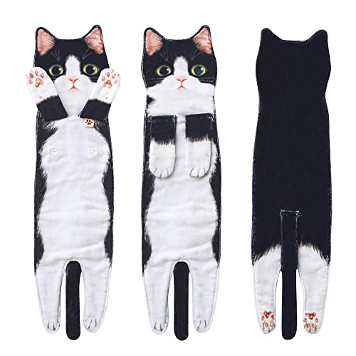 Divertidos Gatos Toalla de Mano-Decoración Gato Toalla Colgantes para Baño Trapos de Cocina-Animal Absorbente suave Toallas-regalos Graciosos Para Originales Mujer Amantes de Los Gatos-Blanco Negro