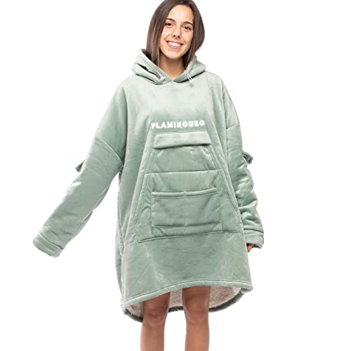 Flamingueo Batamanta - Sudadera Manta Mujer, Batamanta Hombre Invierno, Blanket, Manta Polar, Bata Mujer Invierno, Poncho Mujer Invierno (Verde)