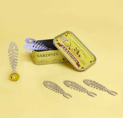 Balvi - Sardines Set de 6 Tenedores para Aperitivo en Forma de raspa de sardina y presentado en una l