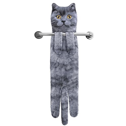 Divertidos Gatos Toalla de Mano-Decoración Gato Toalla Colgantes para Baño Trapos de Cocina-Animal Absorbente suave Toallas-regalos Graciosos Para Originales Mujer Amantes de Los Gatos-Corto Azul