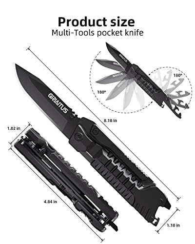 herramientas multiusos Cuchillo 17-en-1 con Palillos para Encender Fuego, Abrelatas, Sierra, Silbato, Perfecto para Acampar, al Aire Libre, Supervivencia y Uso Diario - Regalos para Hombres, Papá