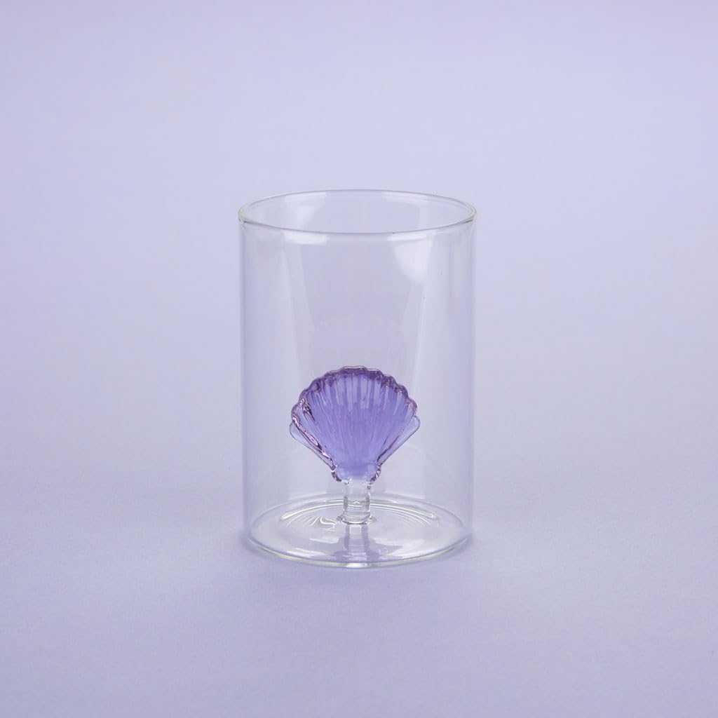 Balvi Vaso Atlantic Shell Color Lila Hecho a Mano en borosilicato Vidrio 300 ml