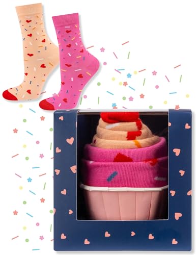 soxo Muffin Calcetines Mujer Divertidos Algodon Socks Regalos Originales Regalo Para Ella 35-40 Corazones rosados 1 Par