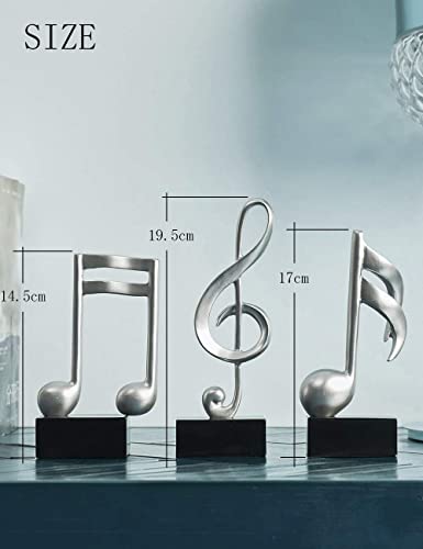 Amoy-Art 3pcs Decorativa Figure Musico Piano Regalo Escultura Resina Musical Note Plata 19cm