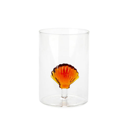 Balvi Vaso Atlantic Shell Color ámbar Hecho a Mano en borosilicato Vidrio 300 ml