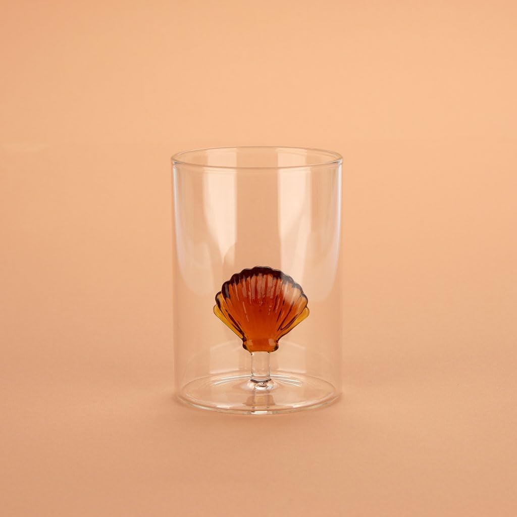 Balvi Vaso Atlantic Shell Color ámbar Hecho a Mano en borosilicato Vidrio 300 ml