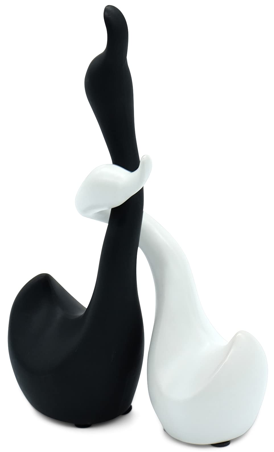 Pareja de cisnes de cerámica en Blanco y Negro - Escultura compuesta por Dos cisnes - Figura Decorativa de 23 cm de Altura - Cisne de la Suerte y la armonía