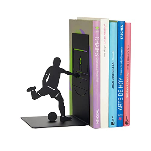 Balvi Sujetalibros Goal Kick Color Negro Soporte para Libros de estantería con Jugador de fútbol Meta