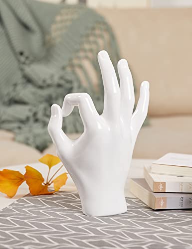 NENBOLEC Escultura de Mano Dedo Decorativa Figura Resina Estatua Salon Regalo Blanco 28cm