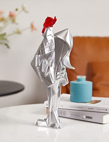 NENBOLEC Gallo Figura Decorativa Rooster Escultura Resina Estatua Plata Regalos 31cm