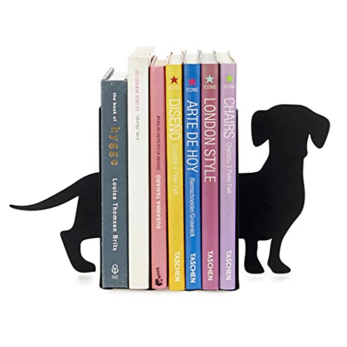 Balvi Sujetalibros Teckel Color Negro Soporte para Libros de Estantería en Forma de Perro 2 Unidades