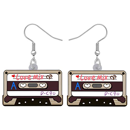 BAMAY Vintage Cassette Tape Pendientes Colgante Corazón Joyería 80S 90S Nostalgia Regalos para Mujere Niña Declaración Pendientes (Cinta de Casete)