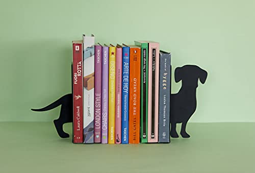 Balvi Sujetalibros Teckel Color Negro Soporte para Libros de Estantería en Forma de Perro 2 Unidades