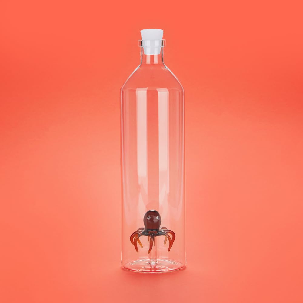 Balvi Botella Atlantis Octopus con Figura en Forma de Pulpo Naranja en el Interior Borosilicato