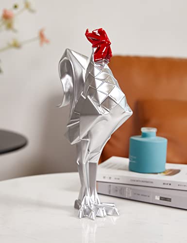 NENBOLEC Gallo Figura Decorativa Rooster Escultura Resina Estatua Plata Regalos 31cm