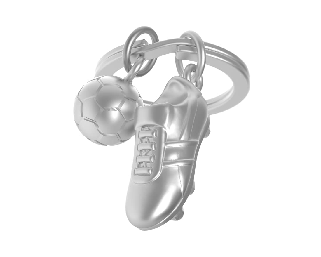 Metalmorphose MTM909 - Llavero de metal 3D para calzado y balón de fútbol, pasión deportiva, fútbol, cromado, 7,2 x 2.2, Zapato y balón de fútbol