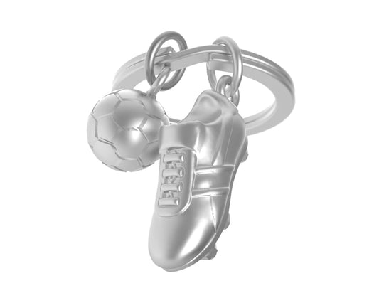 Metalmorphose MTM909 - Llavero de metal 3D para calzado y balón de fútbol, pasión deportiva, fútbol, cromado, 7,2 x 2.2, Zapato y balón de fútbol