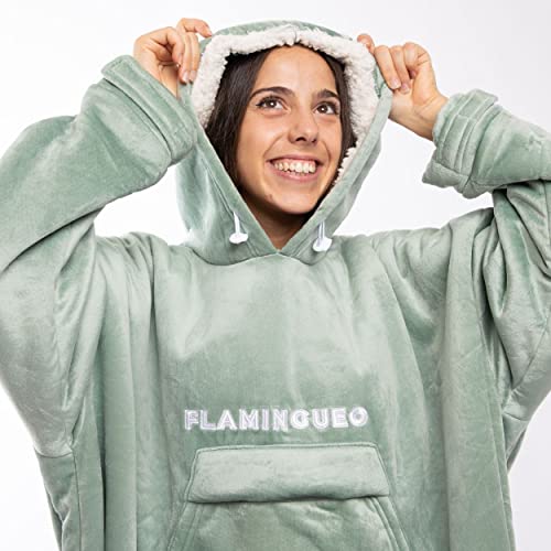 Flamingueo Batamanta - Sudadera Manta Mujer, Batamanta Hombre Invierno, Blanket, Manta Polar, Bata Mujer Invierno, Poncho Mujer Invierno (Verde)