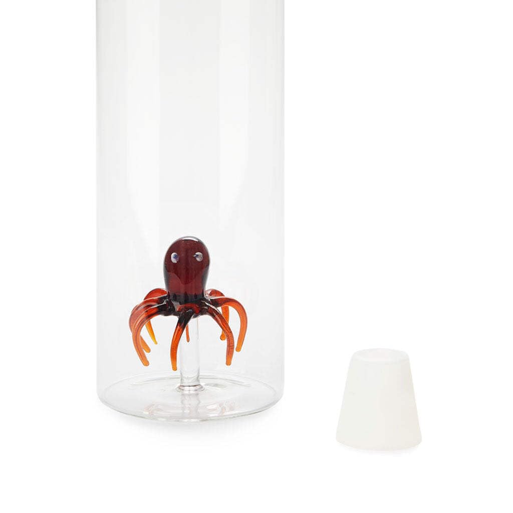 Balvi Botella Atlantis Octopus con Figura en Forma de Pulpo Naranja en el Interior Borosilicato