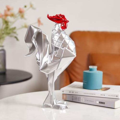 NENBOLEC Gallo Figura Decorativa Rooster Escultura Resina Estatua Plata Regalos 31cm