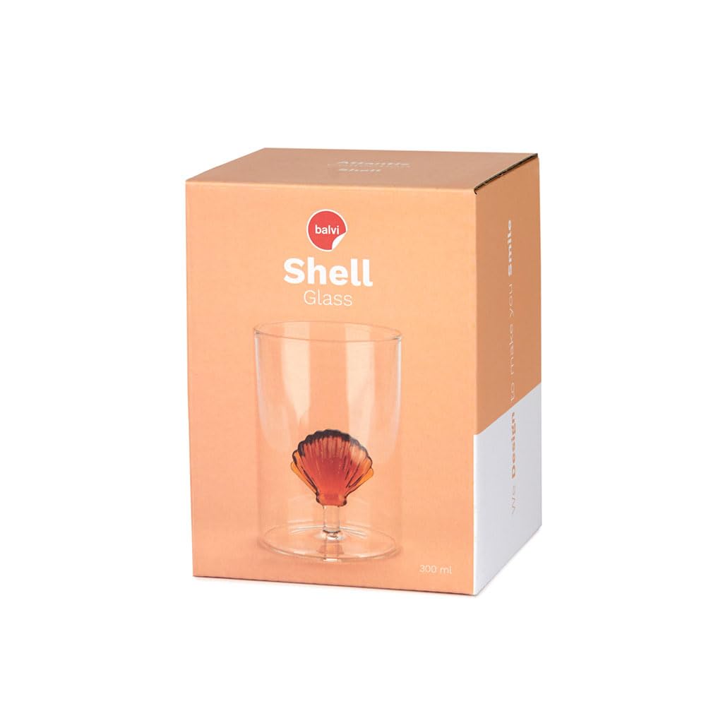 Balvi Vaso Atlantic Shell Color ámbar Hecho a Mano en borosilicato Vidrio 300 ml