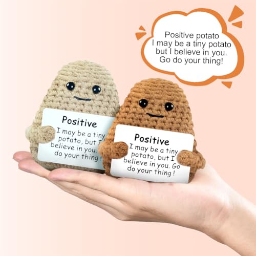 Aolso Mini Patata Positiva Divertida Muñeca，2PCS Juguetes de Papa Peluche muñeca，Patata Positiva de Punto Lindo，Pocket Hug Mini Peluche de Tejer de Punto Linda Creativo para Niños Adultos-Grande