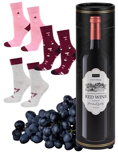 soxo Bebidas Calcetines Mujer Divertidos Algodon Socks Regalos Originales Regalo Colores 35-40 Red Wine 3 Pares