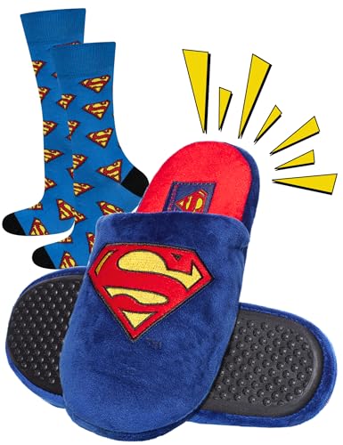 DC Comics The Batman Superman Zapatillas Casa Hombre Invierno Divertidas Pantuflas 45/46 Zapatillas Superman + Calcetines 40-45