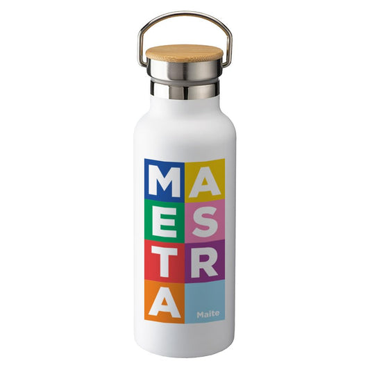 Gracias, profe – Botella térmica elegante con tapón de madera