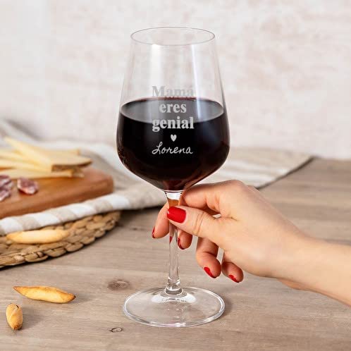 Wanapix | Copa de Vino Personalizada | Regalo Día de la Madre | Nombre o Texto Personalizado mediante Grabado | Copa de Cristal | Detalle Original | Mamá eres genial