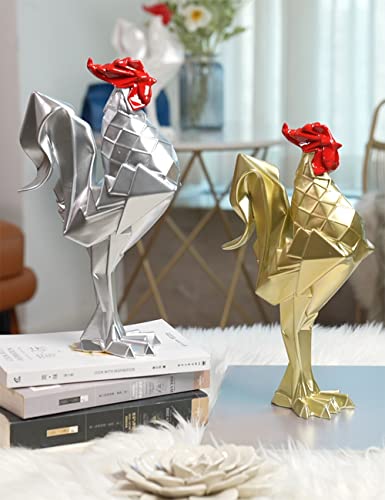 NENBOLEC Gallo Figura Decorativa Rooster Escultura Resina Estatua Plata Regalos 31cm