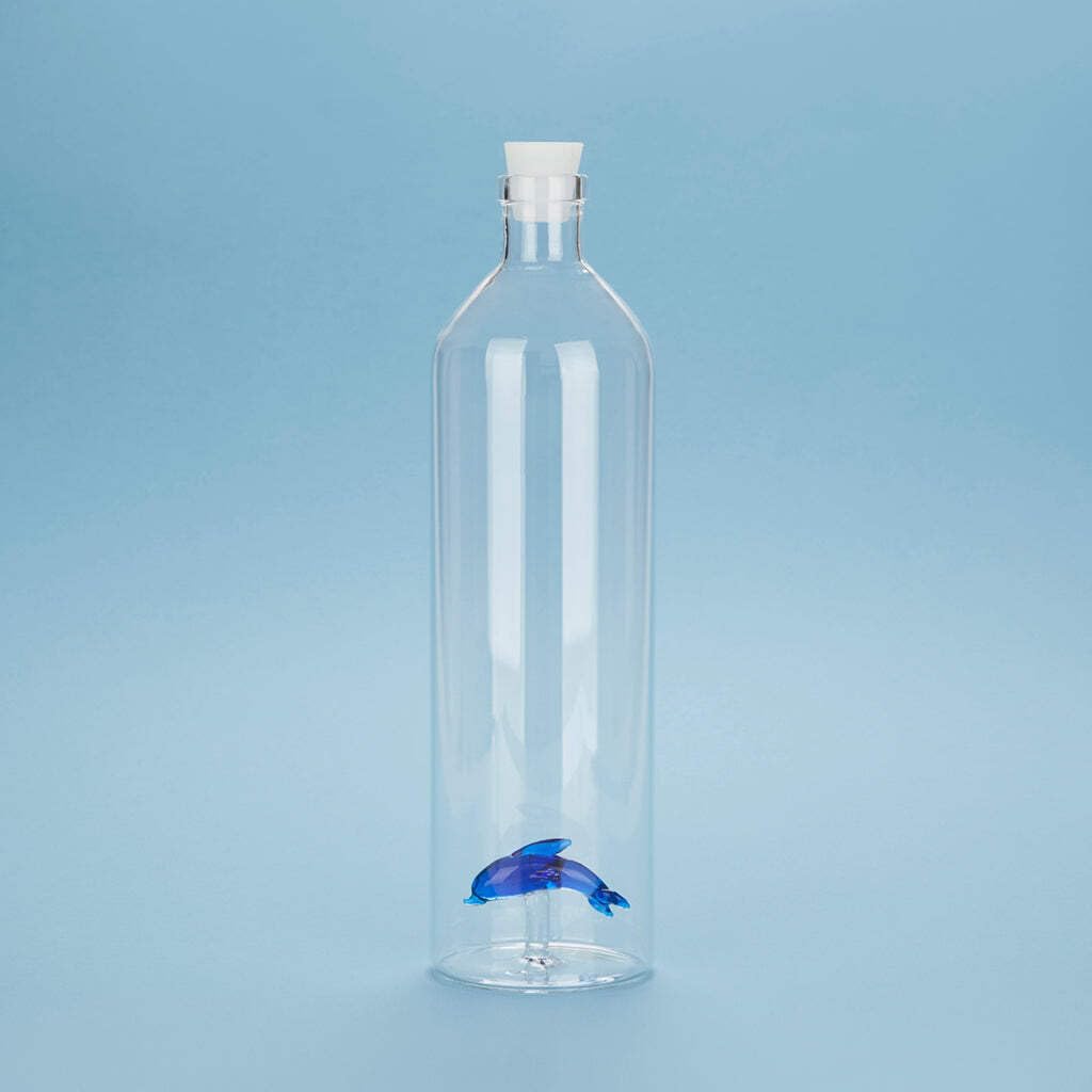 Balvi Botella Atlantis Doplhin con Figura en Forma de delfín Azul en el Interior Borosilicato