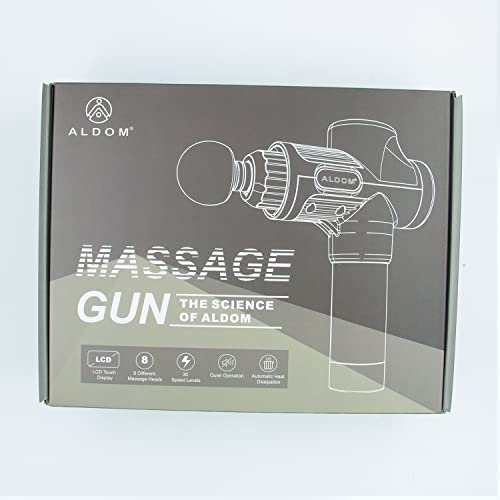 ALDOM Pistola de Masaje Muscular, Pistola Masaje Massage Gun Pistola Masajeadora Muscular Profesional y Carga Tipo C, 30 Niveles Ajustables, Silenciosos, 8 Cabezales Masajeador Muscular (Negro Plata)