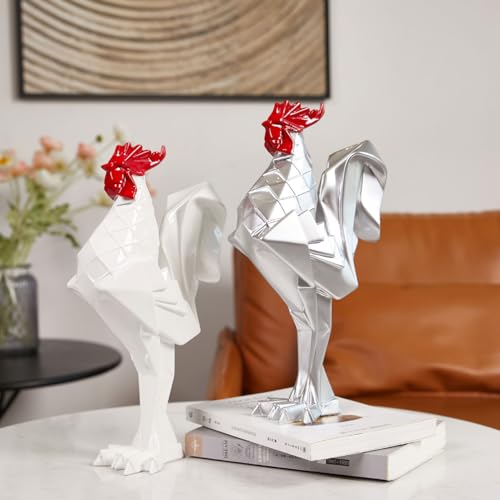 NENBOLEC Gallo Figura Decorativa Rooster Escultura Resina Estatua Plata Regalos 31cm