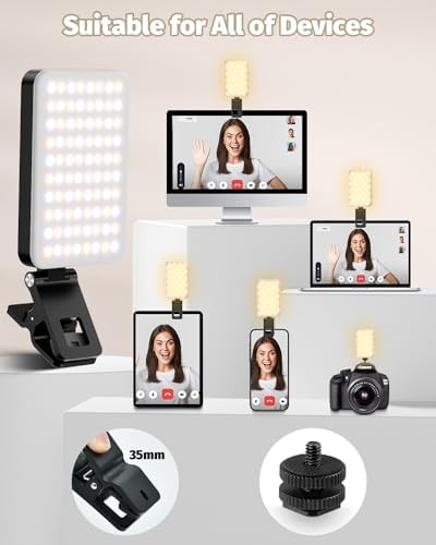 luz para movil con 80 Cuentas LED, 3000-6500K 5 Modos Foco movil, luz portatil con batería de 2000 mAh, luz videoconferencia CRI 95+ para iPhone, iPad, computadora portátil y cámara