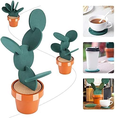 Ouitble Juego Posavasos Cactus, Alfombrilla para Taza De Cerveza Posavasos De Cactus DIY con Soporte De Aislamiento Térmico Posavasos para Decoración del Hogar y la Oficina