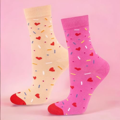 soxo Muffin Calcetines Mujer Divertidos Algodon Socks Regalos Originales Regalo Para Ella 35-40 Corazones rosados 1 Par