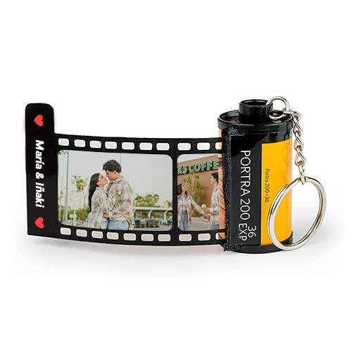 Transparent Gift Llavero Carrete de Fotos Personalizado con 10 Fotos y Frase. Regalo Personalizado para Hombre, Mujer. Regalos de Cumpleaños Pareja, Amiga, Amigo Llaveros Originales con fotos