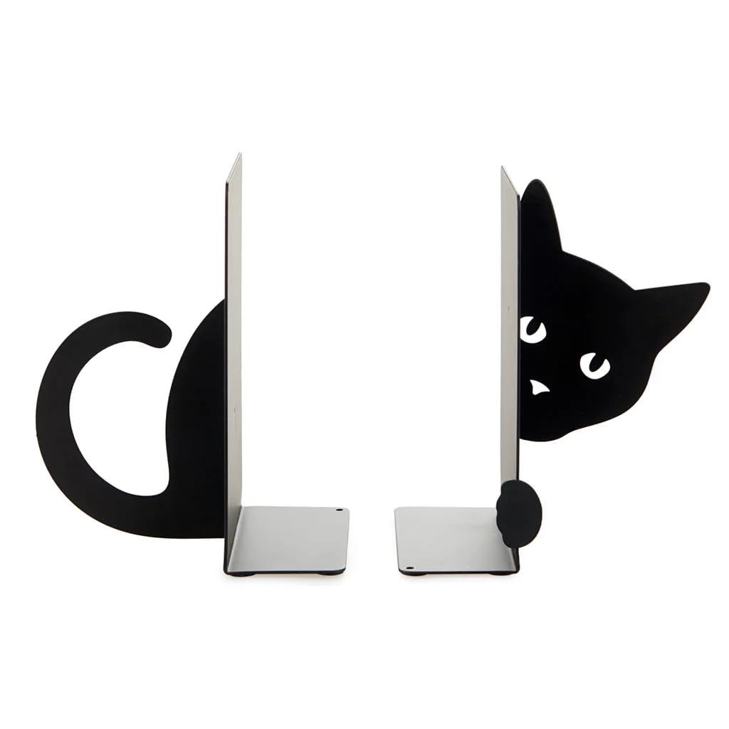 Balvi Sujetalibros Hidden Cat Color Negro Soporte para Libros de Estantería en Forma de Gato 2 Unidad