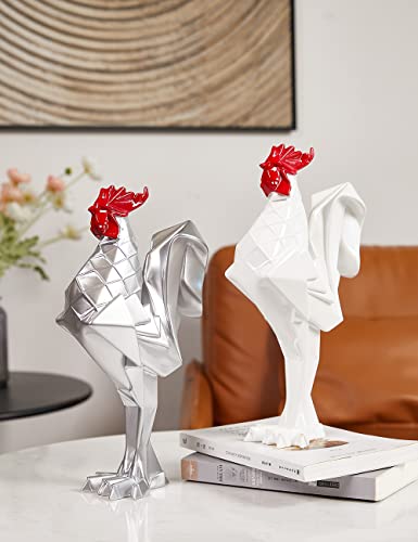 NENBOLEC Gallo Figura Decorativa Rooster Escultura Resina Estatua Plata Regalos 31cm